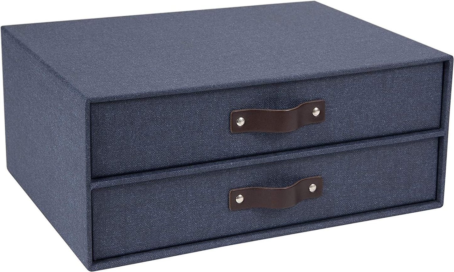 Blue 2-Drawer Canvas Fiberboard Letter Document Box