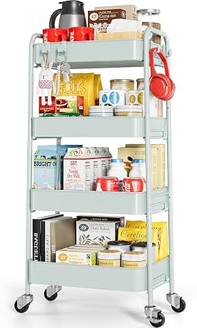 4-Tier Metal Rolling Cart with Lockable Wheels