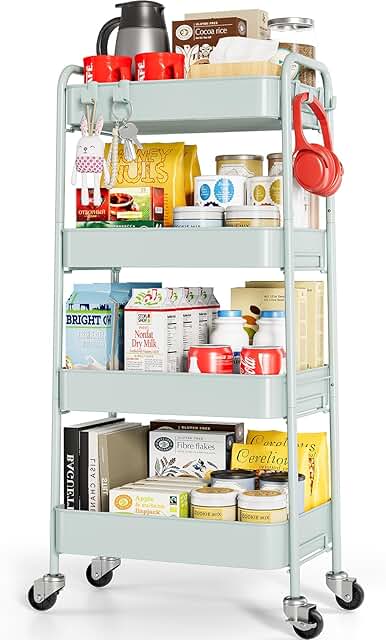 4-Tier Metal Rolling Cart with Lockable Wheels