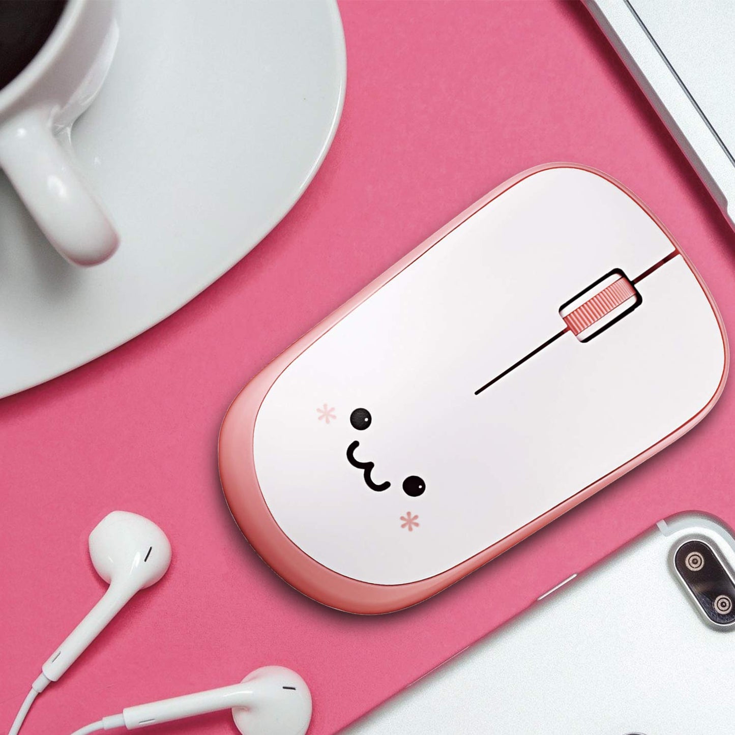 2.4G Wireless Silent Click, Portable Mobile Smiley-Face Mouse for Right/Left Handed Use, IR LED, 1200 DPI 2.5 Years Long Battery Life, Recommended Silent Click (M-IR07DRSPN)