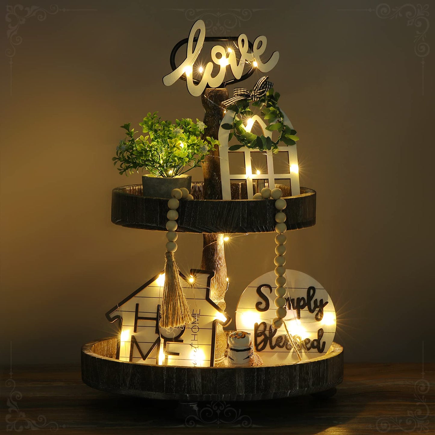 Tiered Tray Decor 10 Pieces Farmho e Decor for Tiered Tray, White Exquisite Relief Design Sign R tic Table for Kitchen Table Decoration, Ho ewarming Gift (Tiered Tray NOT Included)