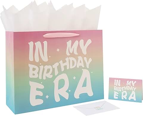Large Rainbow Birthday Gift Bag with Handles and Accessories