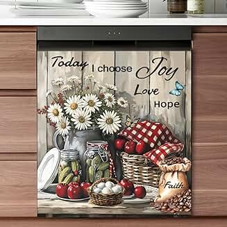 Vintage Daisy Flower Magnet Cover with Red Apples and Quotes