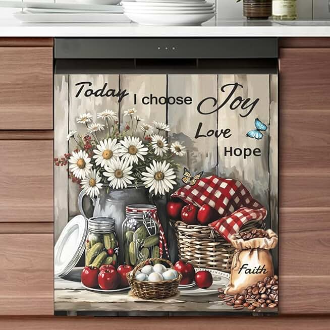 Vintage Daisy Flower Magnet Cover with Red Apples and Quotes