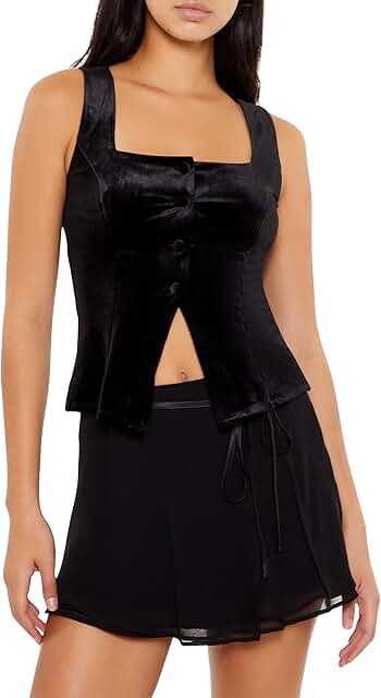 Women's Velvet Button-Front Tank Top