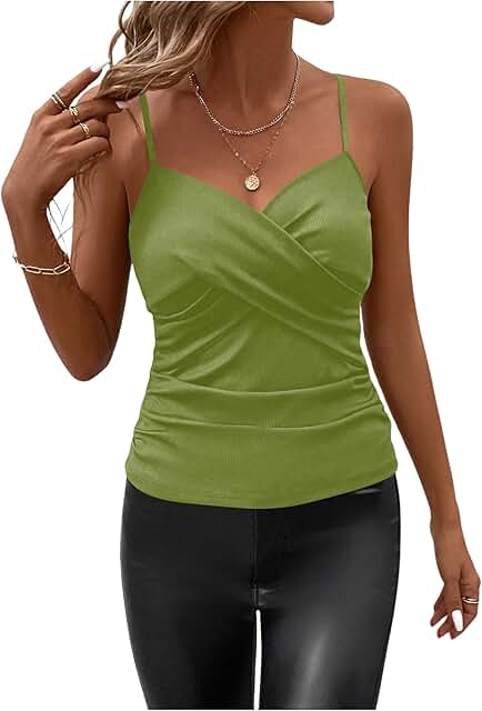Women's V-Neck Spaghetti Strap Ruched Camisole