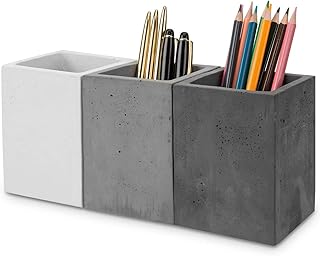 Set of 3 Gray Concrete Desk Pen Holders