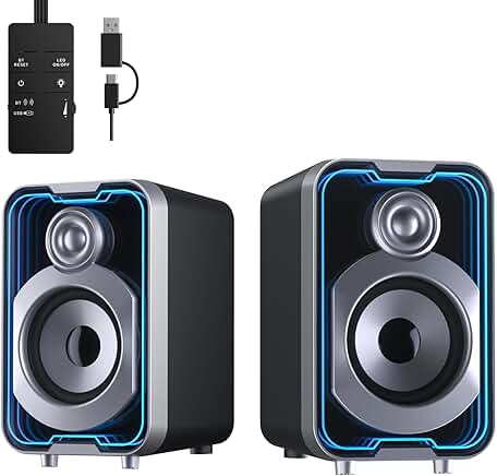 2.0 USB Bluetooth Computer Speakers with LED Light Modes