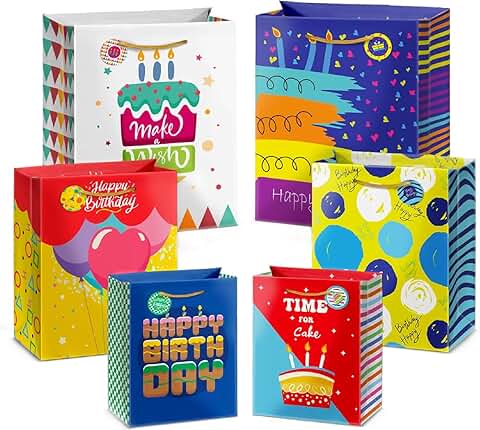 Set of 12 assorted birthday gift bags in various sizes