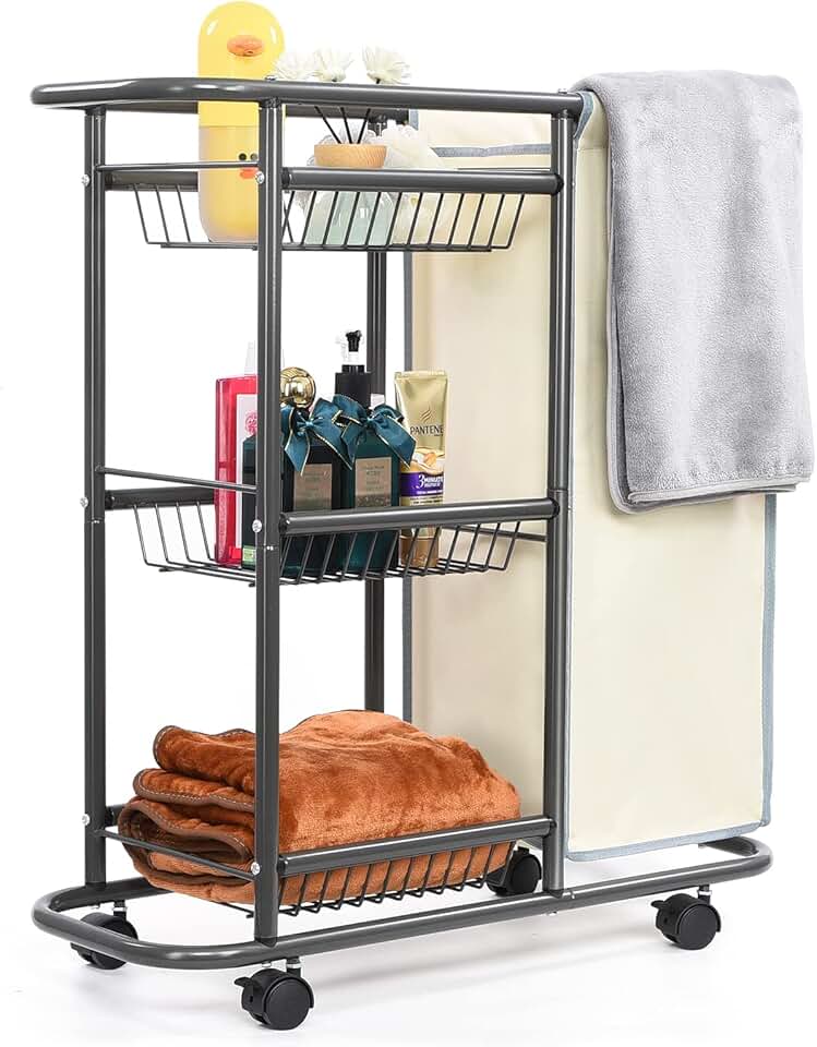 Heavy Duty 3-Tier Rolling Laundry Cart with Bag