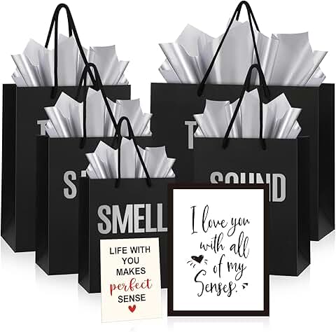 Set of five sensory gift bags with tissue and cards