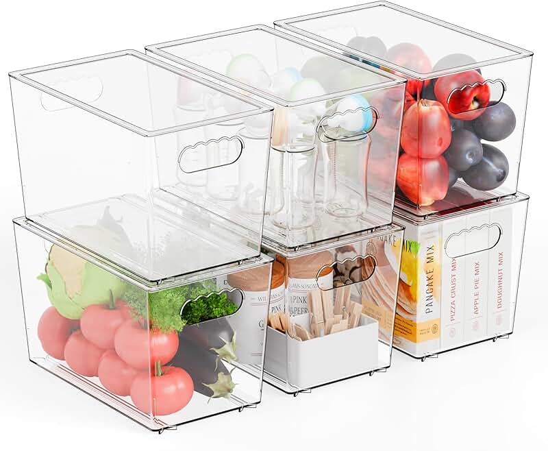 6 Clear Stackable Storage Bins with Lids and Handles
