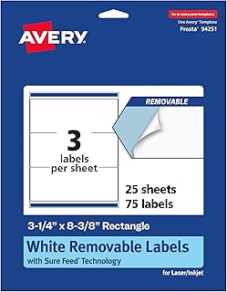 Matte White Removable Rectangle Labels, 75 Sheets