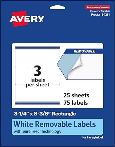 Matte White Removable Rectangle Labels, 75 Sheets