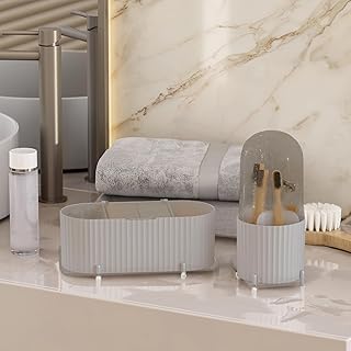 Set of 2 Grey Makeup and Brush Storage Containers