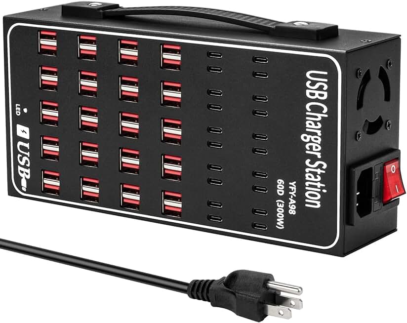 60-Port USB Charging Station with Power Switch