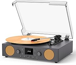 Vintage vinyl record player with speakers and Bluetooth