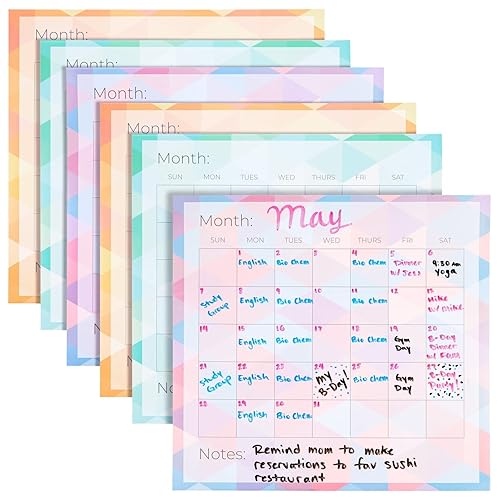 6-Pack Reusable Monthly Peel-and-Stick Calendar in Assorted Colors