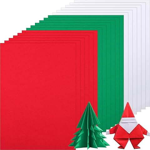 300 Sheets of Red, Green, and White Cardstock for Crafts