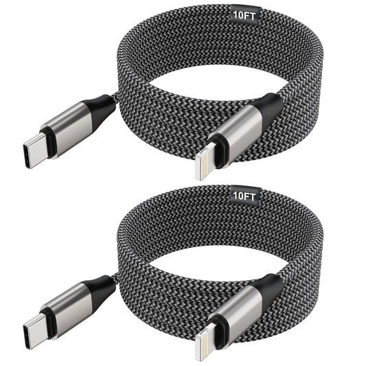 iPhone USB C to Lightning Cable, 2 Pack, 10ft Nylon Braided