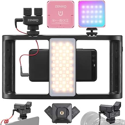 Stereo Dual Shotgun Microphone with Video Rig and RGB LED Light