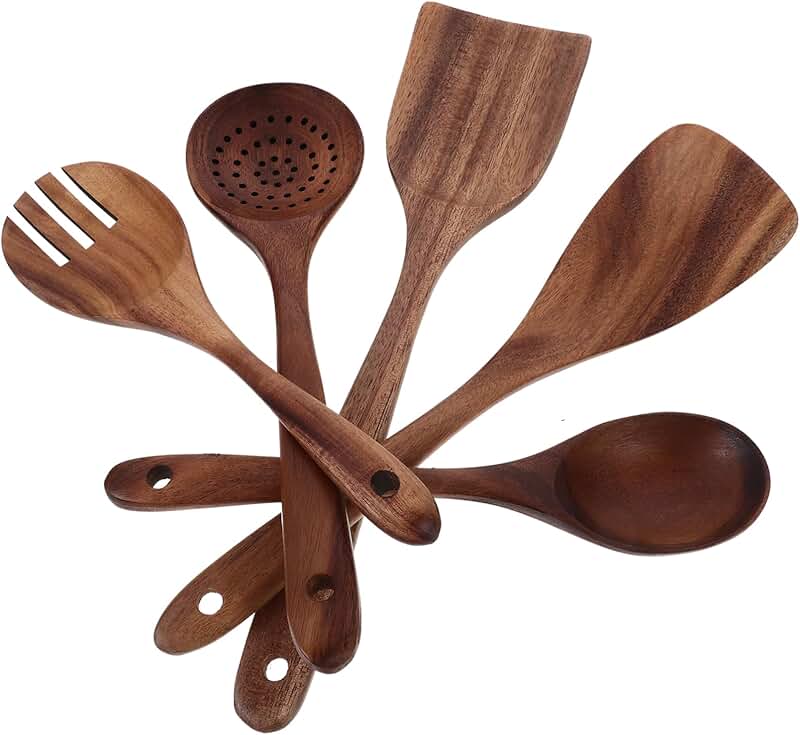Ergonomic Wooden Spatula and Spoon Set for Cooking
