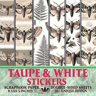 Taupe and White Sticker Set for Scrapbooking and Crafts