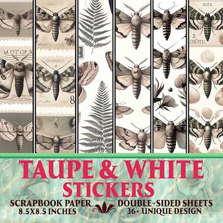 Taupe and White Sticker Set for Scrapbooking and Crafts