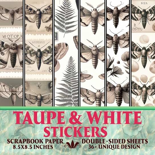 Taupe and White Sticker Set for Scrapbooking and Crafts