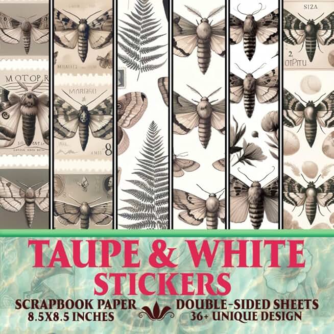 Taupe and White Sticker Set for Scrapbooking and Crafts