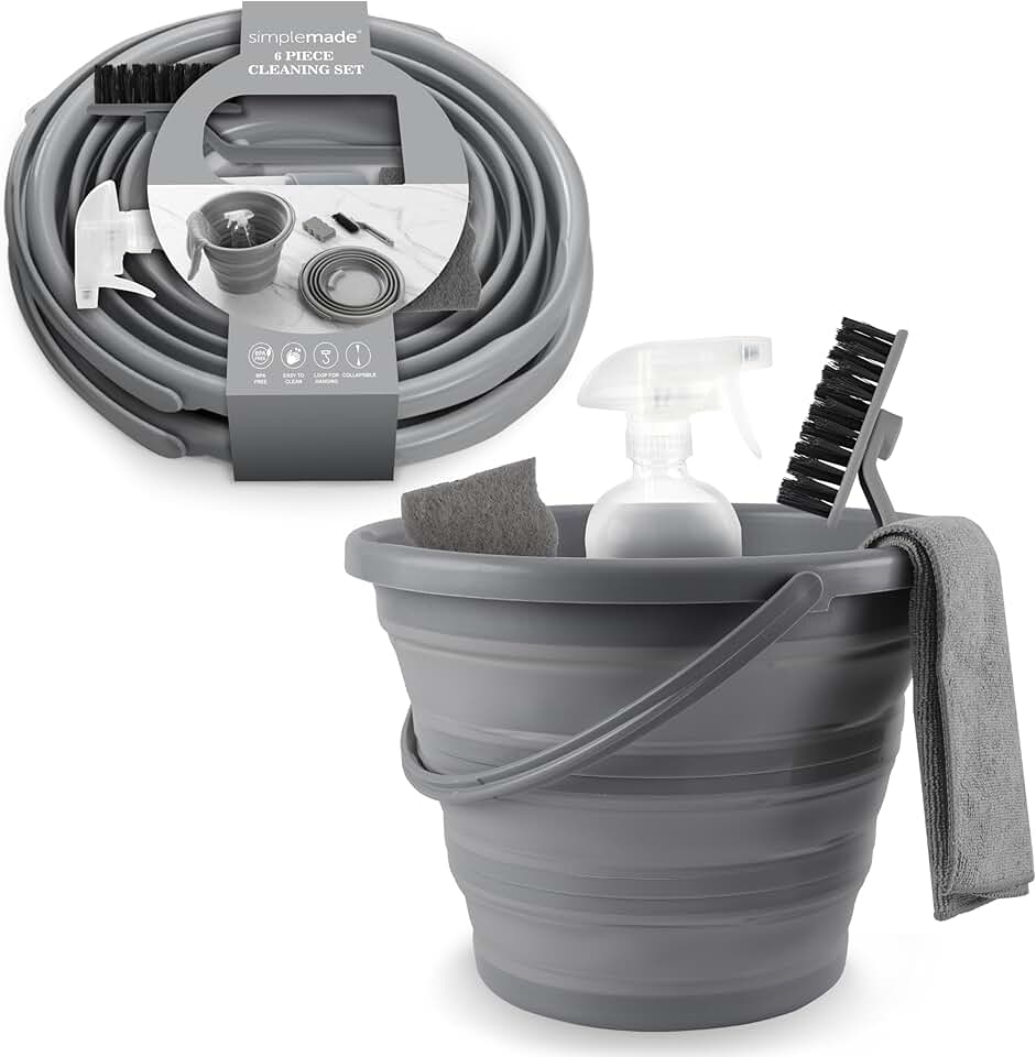 Collapsible Cleaning Bucket Set with Spray, Rag, Brush