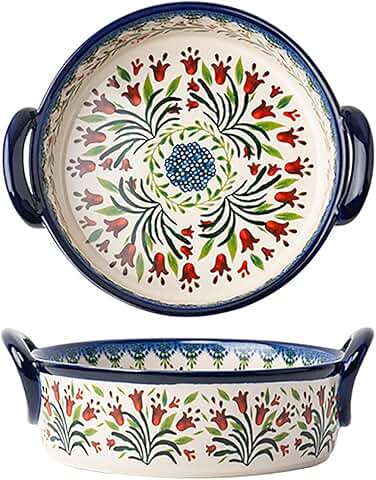 Vintage Tulip Ceramic Casserole Dish with Handles