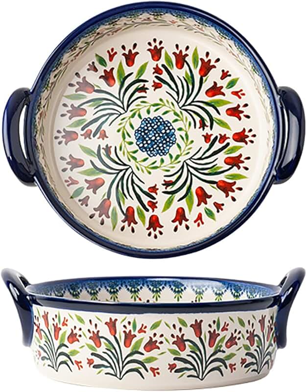 Vintage Tulip Ceramic Casserole Dish with Handles