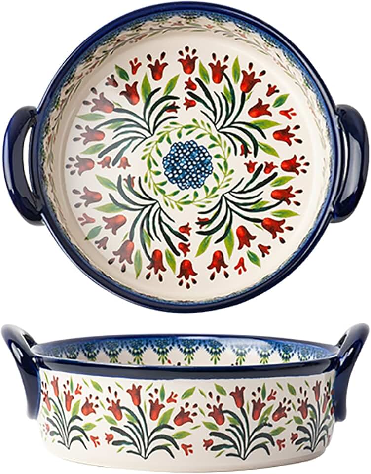 Vintage Tulip Ceramic Casserole Dish with Handles