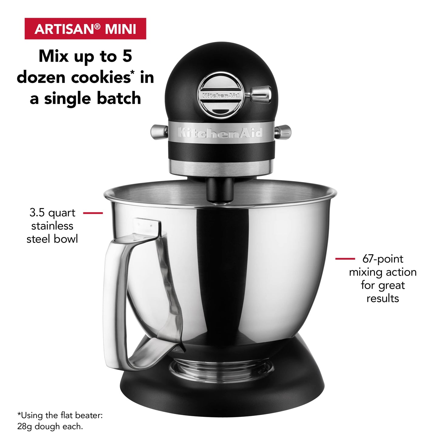 Artisan Mini Plus 3.5-Qt. Tilt-Head Stand Mixer with Flex Edge Beater, Black Matte