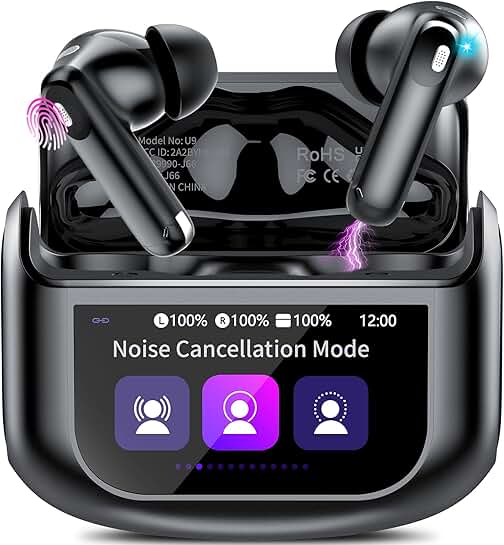 Wireless Bluetooth Earbuds with Touch Screen and Noise Cancellation