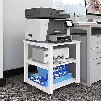 3-Tier Laser Printer Cart with Storage and Wheels