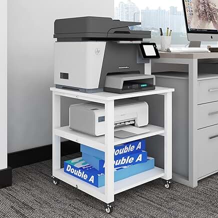 3-Tier Laser Printer Cart with Storage and Wheels