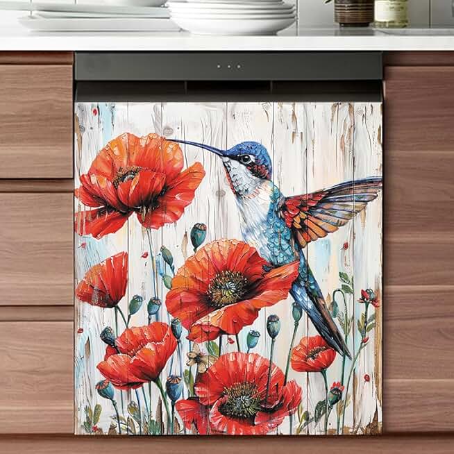 Red Poppy Flower Kitchen Decor Magnet Cover