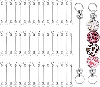 50pcs Silver Beadable Keychain Bars for DIY Jewelry