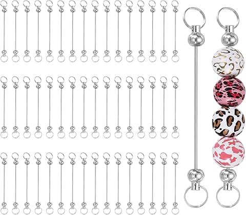 50pcs Silver Beadable Keychain Bars for DIY Jewelry