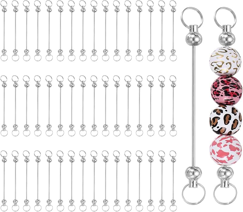 50pcs Silver Beadable Keychain Bars for DIY Jewelry