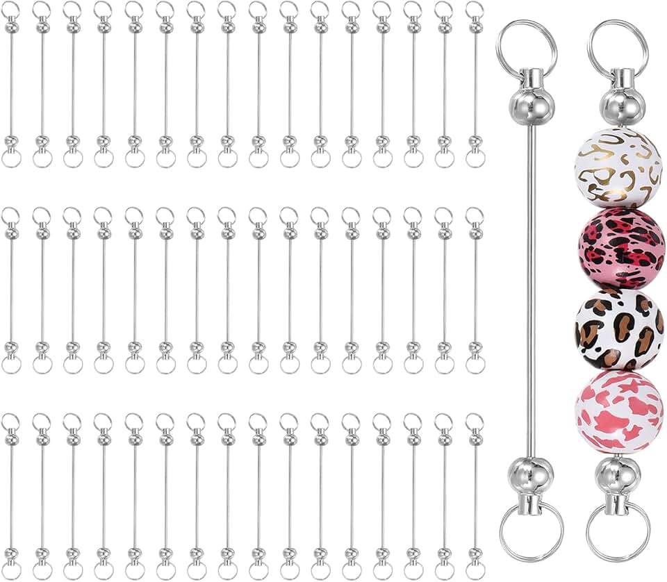 50pcs Silver Beadable Keychain Bars for DIY Jewelry