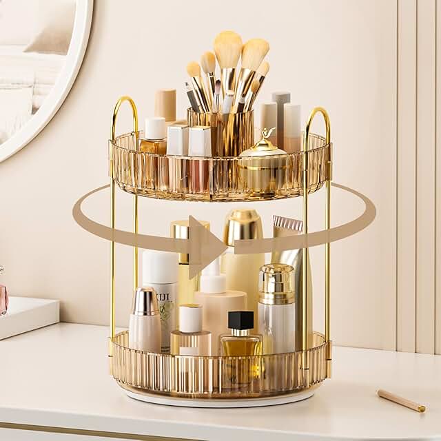 360° Rotating Makeup and Skincare Organizer with Brush Holder