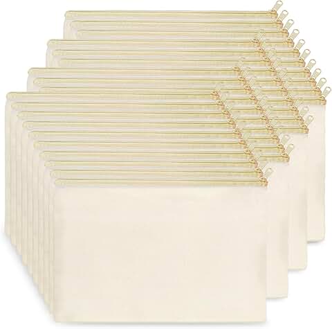 Bulk Canvas Pouches with Zipper, 40 Pack, 7.9x5.5''