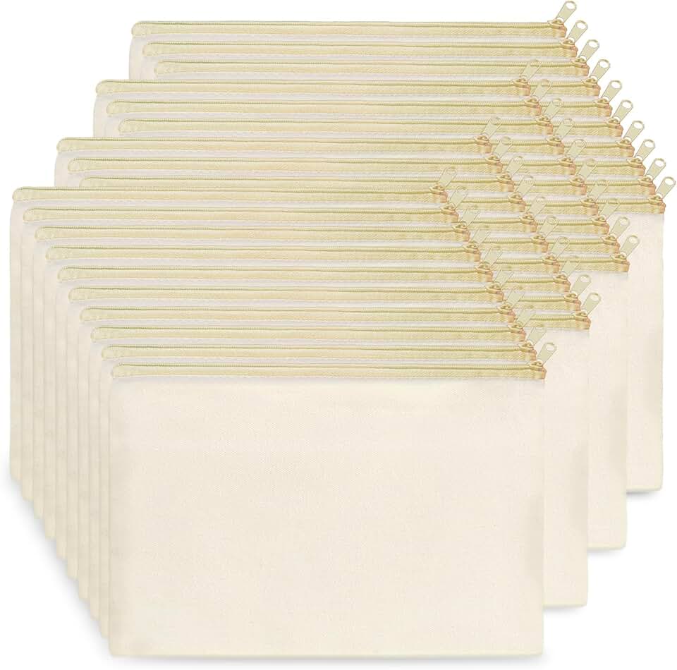 Bulk Canvas Pouches with Zipper, 40 Pack, 7.9x5.5''