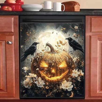 White Flower and Pumpkin Magnet for Kitchen Decor