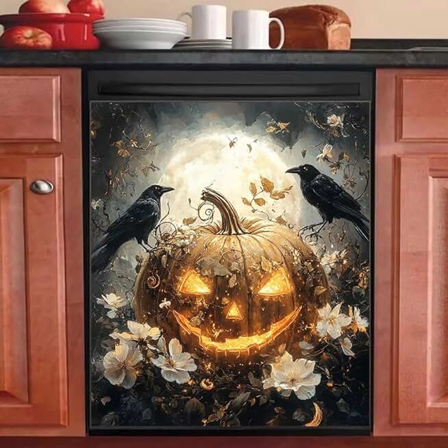 White Flower and Pumpkin Magnet for Kitchen Decor