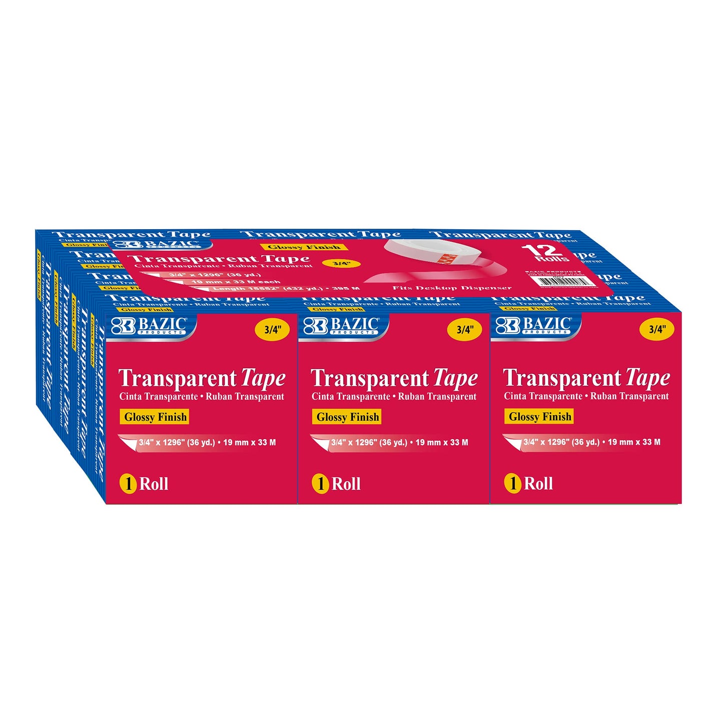 Clear 3/4-inch Tape, 12 Rolls