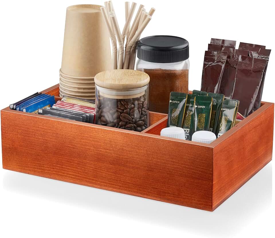 Wood Coffee Station Organizer with Removable Dividers